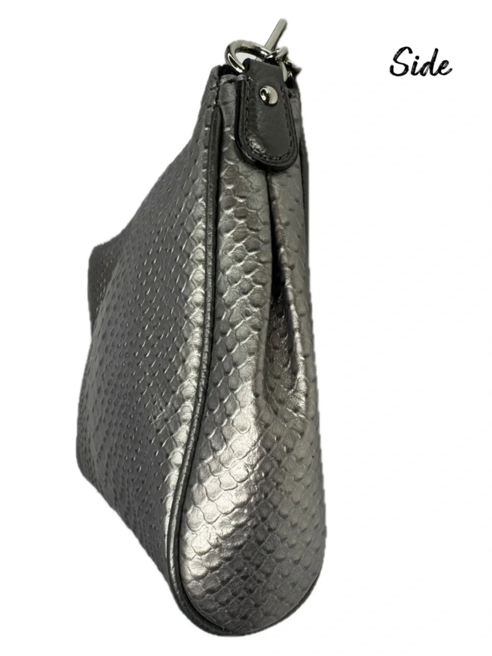 Coach Carrie Python Embossed Leather F35059 Pewter Silver Gunmetal Chain Bag